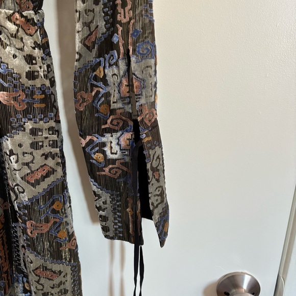 TOPSHOP Women Size 2 Floral Velvet 70s Style Front Slits Midi Dress Gold Fairy - Picture 6 of 14